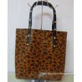 China Wholesale Hot Selling Sexy Cheetah Print Promtional Tote Bag Canvas Printing Beach Bag with PU handle for Fashion Lady